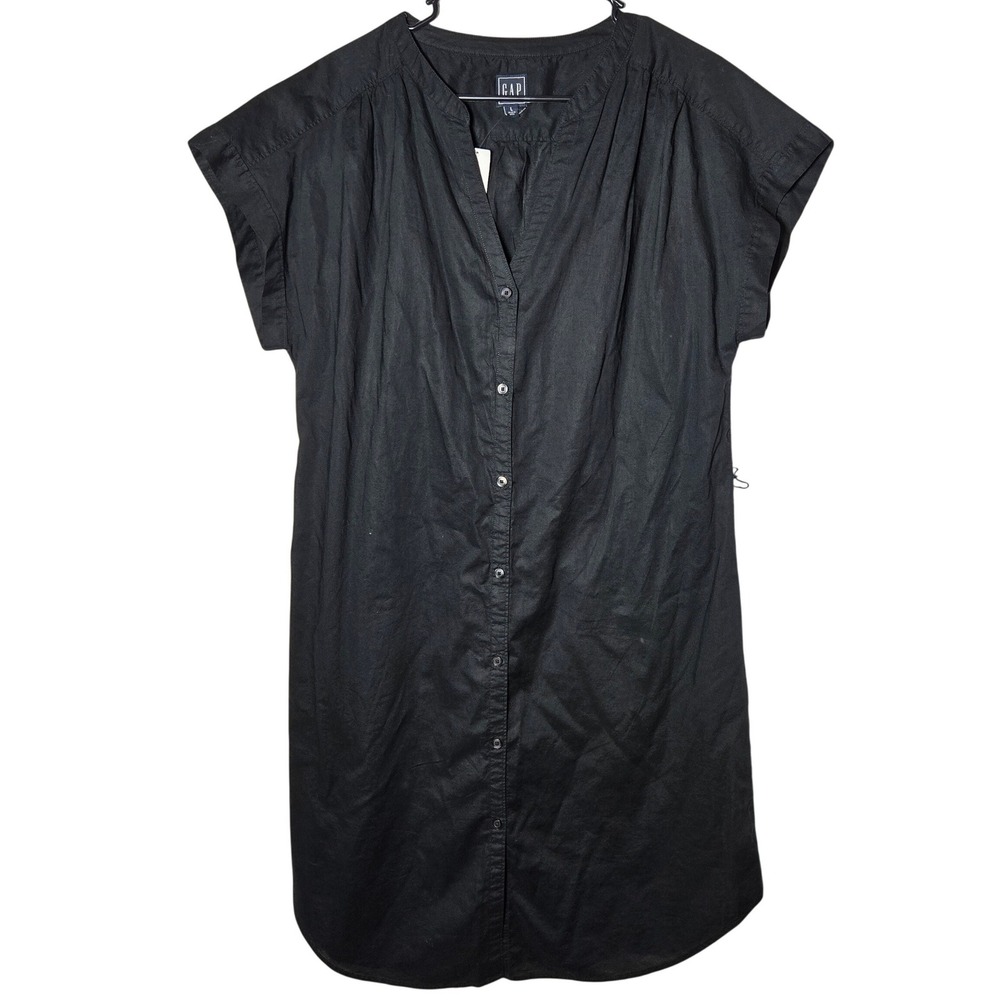 Gap Black Short Sleeve Mini Shirt Dress Large NWT Button Minimalist Capsule Dark